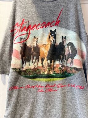 Grey 'Stagecoach' Cutup Sexy Soft Tee w/ Running Horses and peekaboo slits